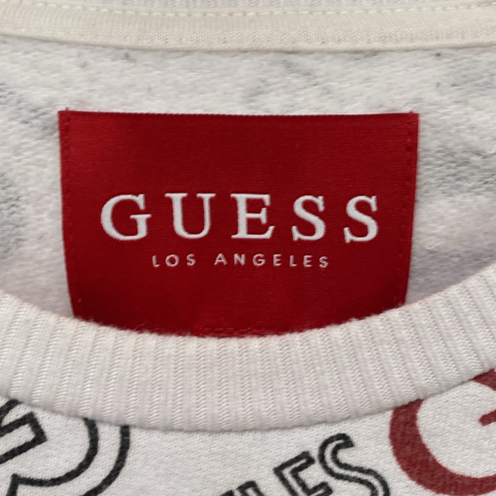 Guess White Crewneck Long Sleeve with All Over GUESS Print Men’s Size S - Picture 2 of 5